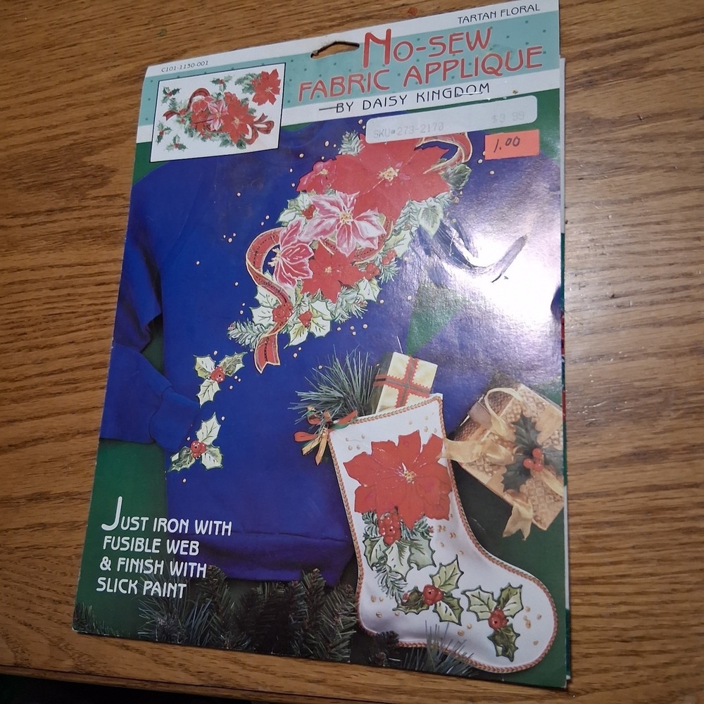 Vintage 90s Daisy‎ Kingdom Christmas No-Sew Applique Poinsettia Holly NOS New